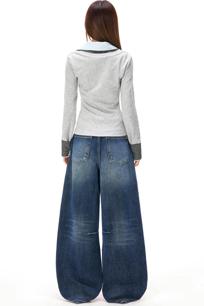 レトロニットパッチワークトップス