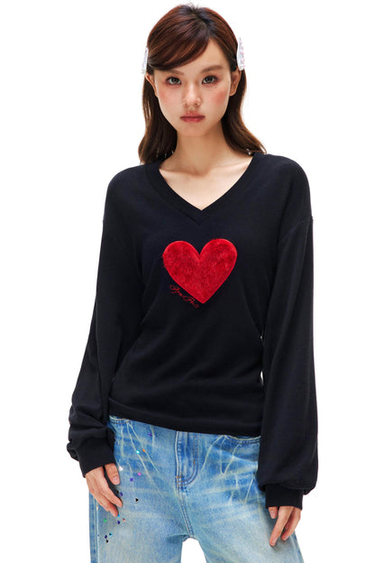 Love Heart V Neck Top