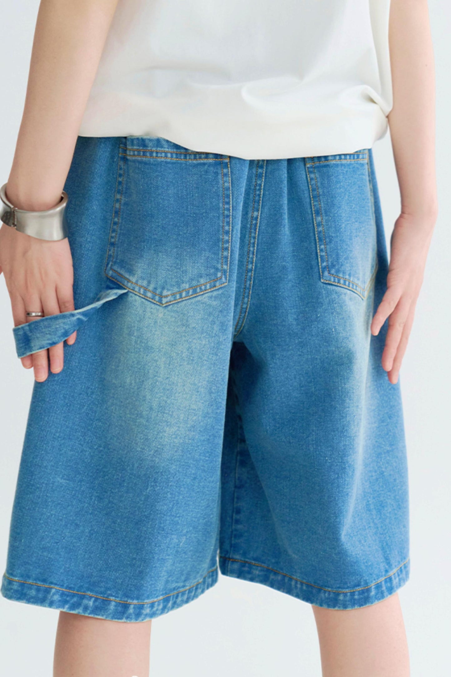 ストライプコントラストクロップドジーンズ