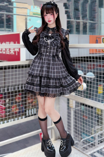 Elegantes Dark Kawaii Kleid + Kopfschmuck