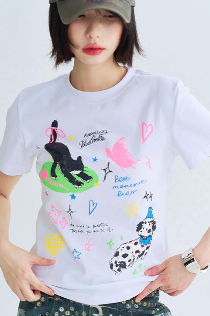 Cropped Graffiti Print Tee Shirt