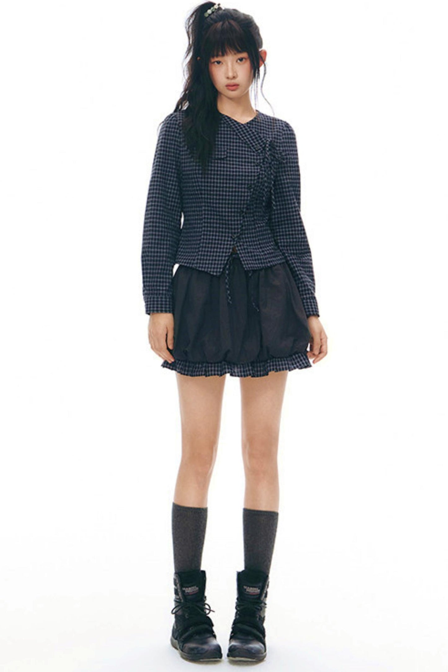 Y2Kリトルチェックドシャツ+スカート