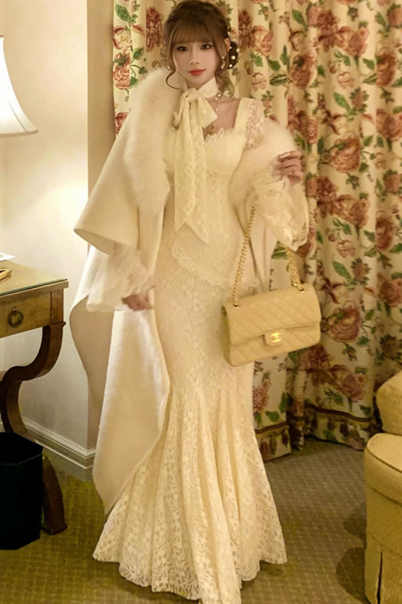 フレンチスタイルレースマーメイドドレス