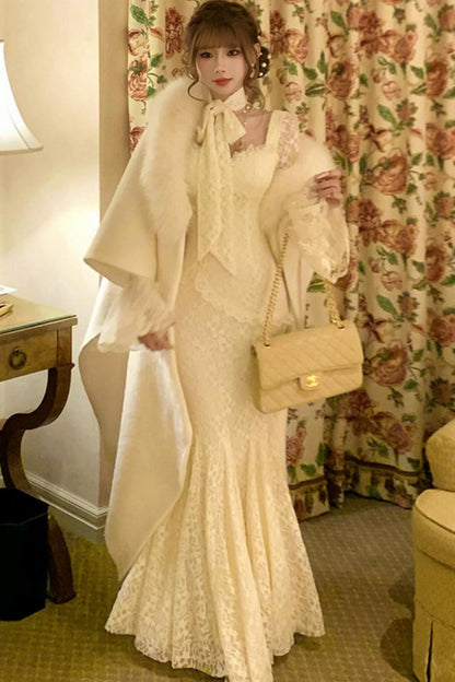 フレンチスタイルレースマーメイドドレス