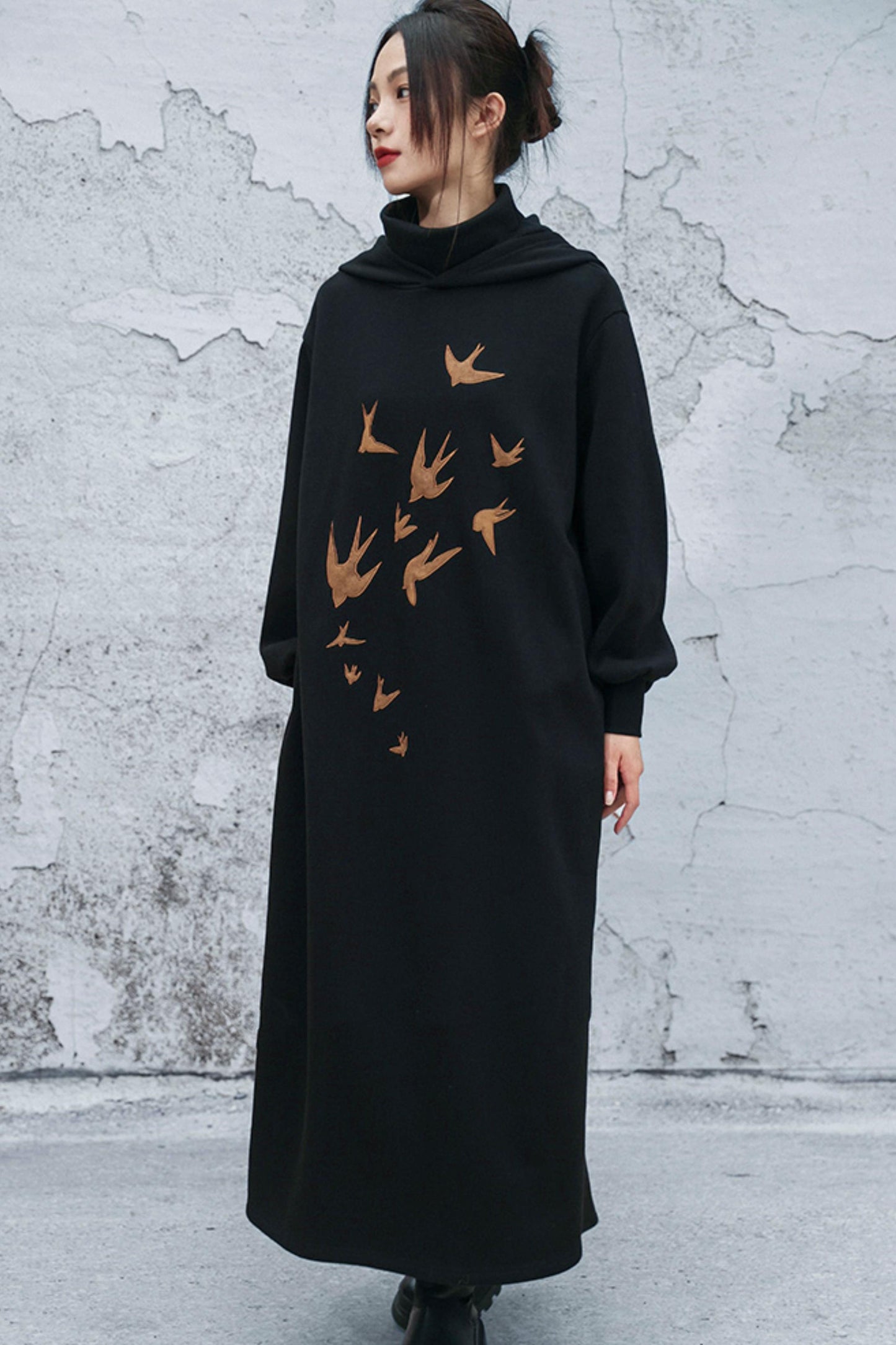 チャイニーズフリースラインフーデッドドレス