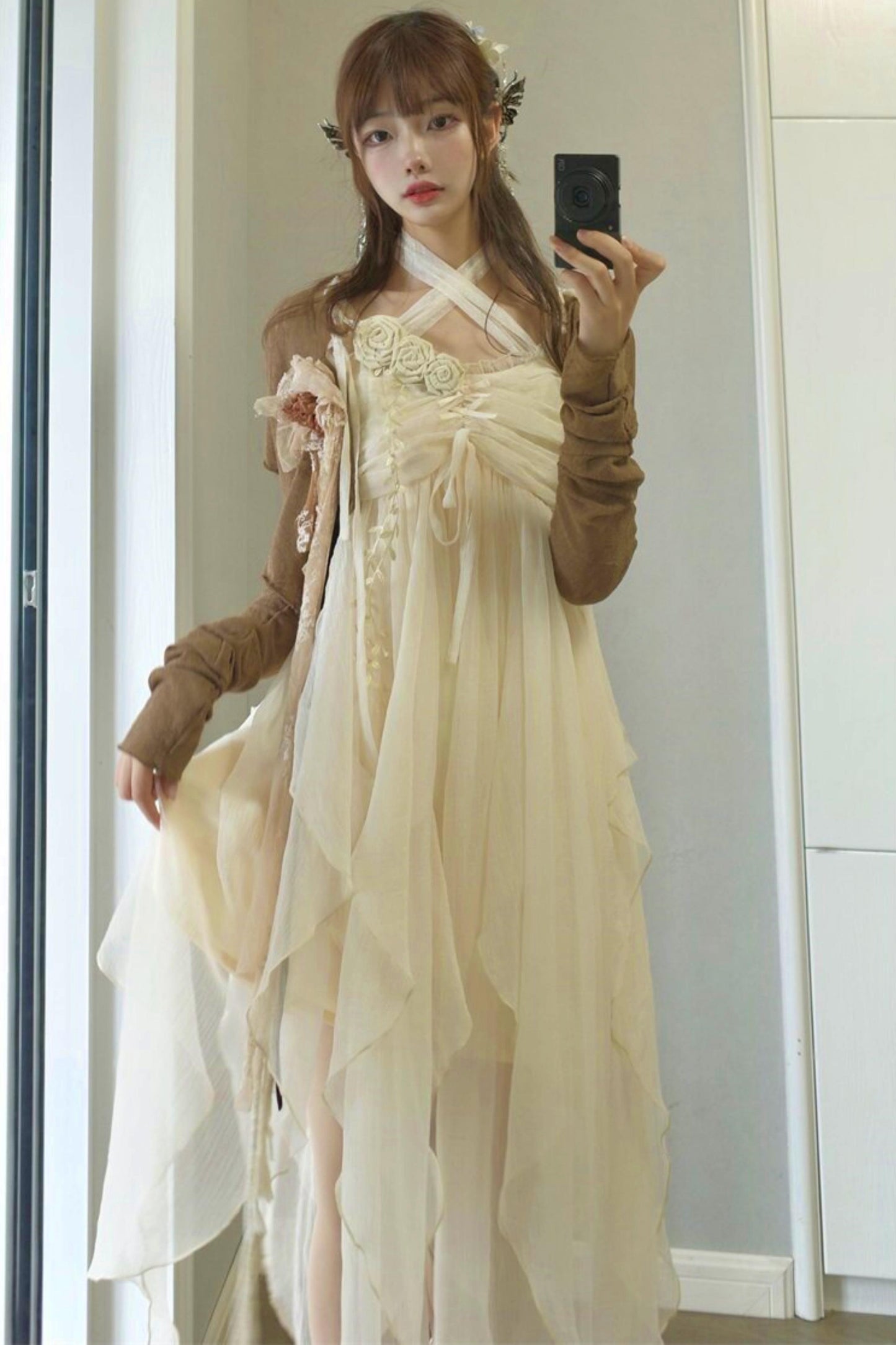 Robe lolita de fée d’un blanc pur (avec châle)