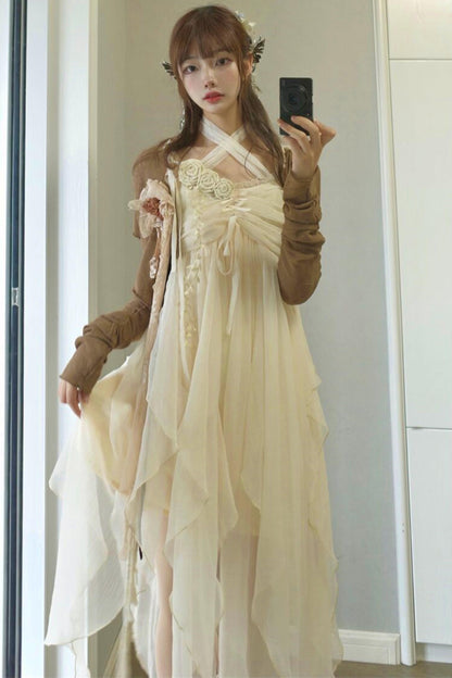 Robe lolita de fée d’un blanc pur (avec châle)