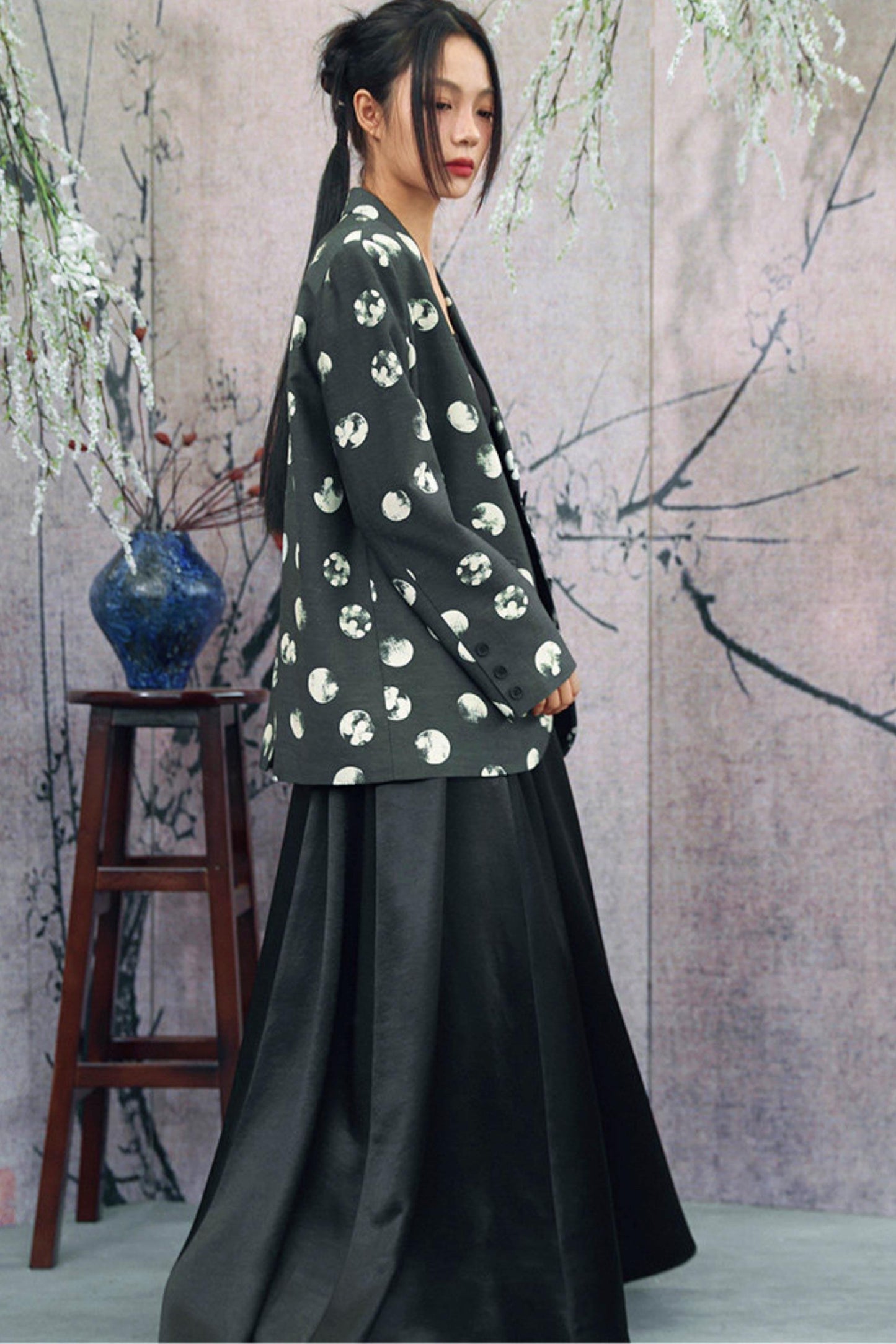 Polka Dot Shoulder Padded Blazer