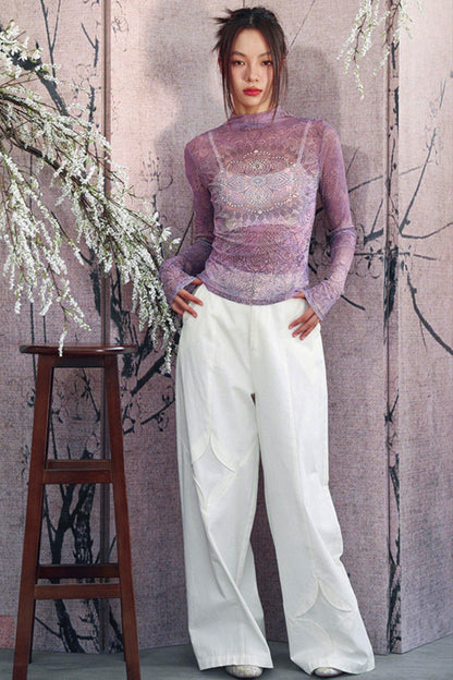 Elegant Purple Paisley Sheer Top