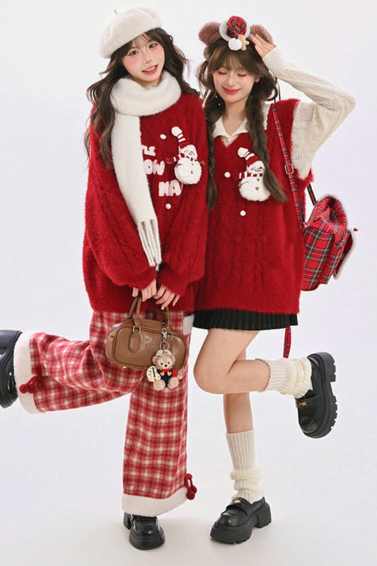 スイートスノーマンベスト+セーター