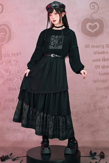 Dark Print Doll Collar Top