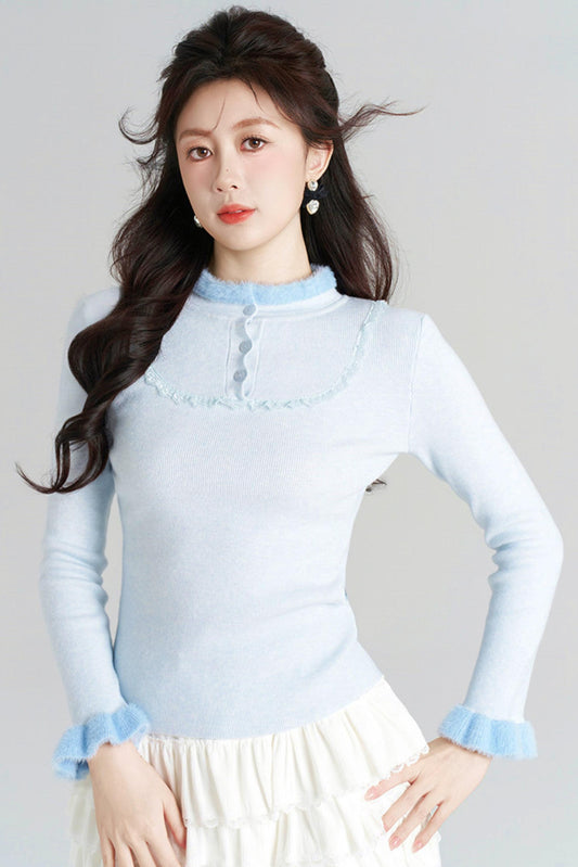 French Slim Stand Collar Top