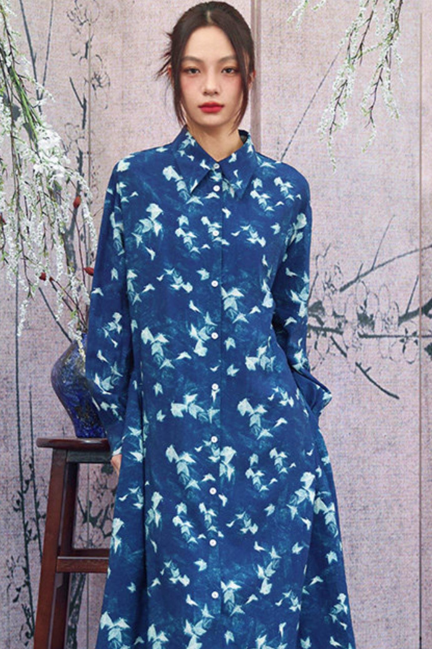 Vintage Blue Trench Shirt Dress