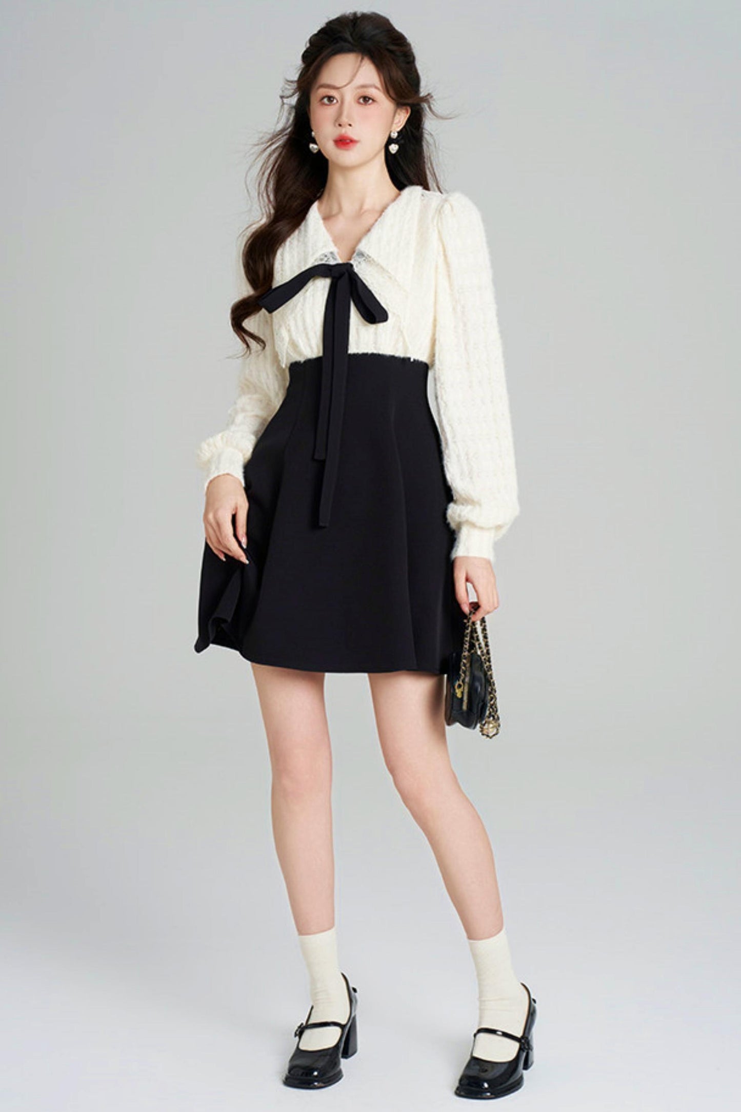 French Plush Patchwork Dress