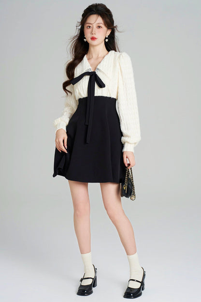 French Plush Patchwork Dress