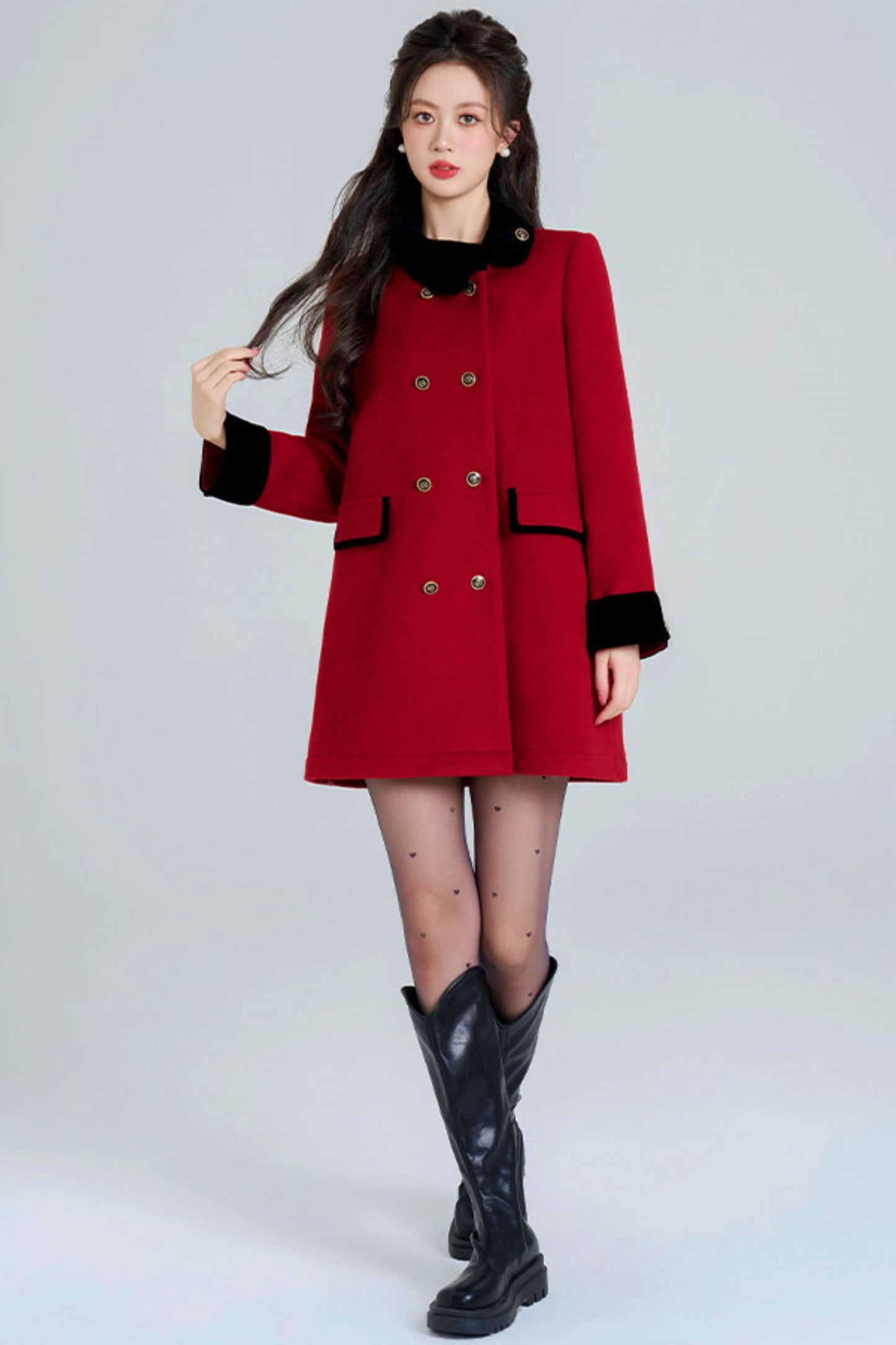 Red Retro Double-Breasted Coat