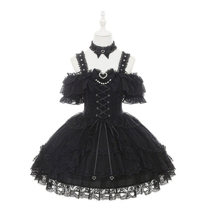 オフショルダー地雷レースドレス+ネックリング