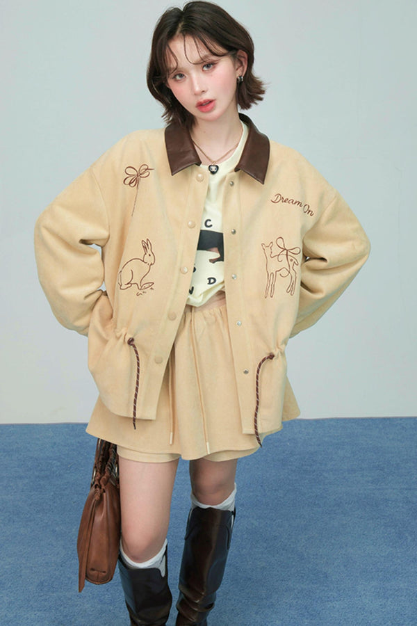 ウィートベージュエンブロイダージャケットセットアップ