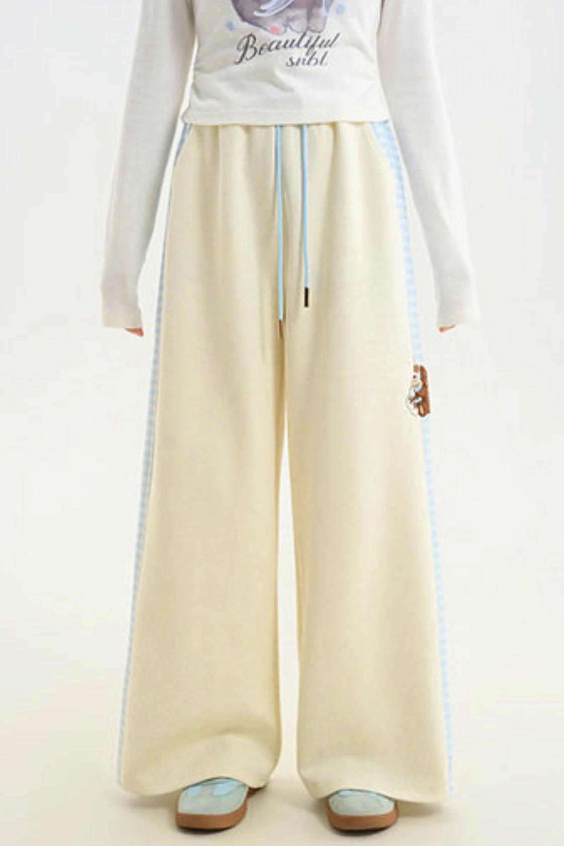 Bear Embroidery Plaid Pants