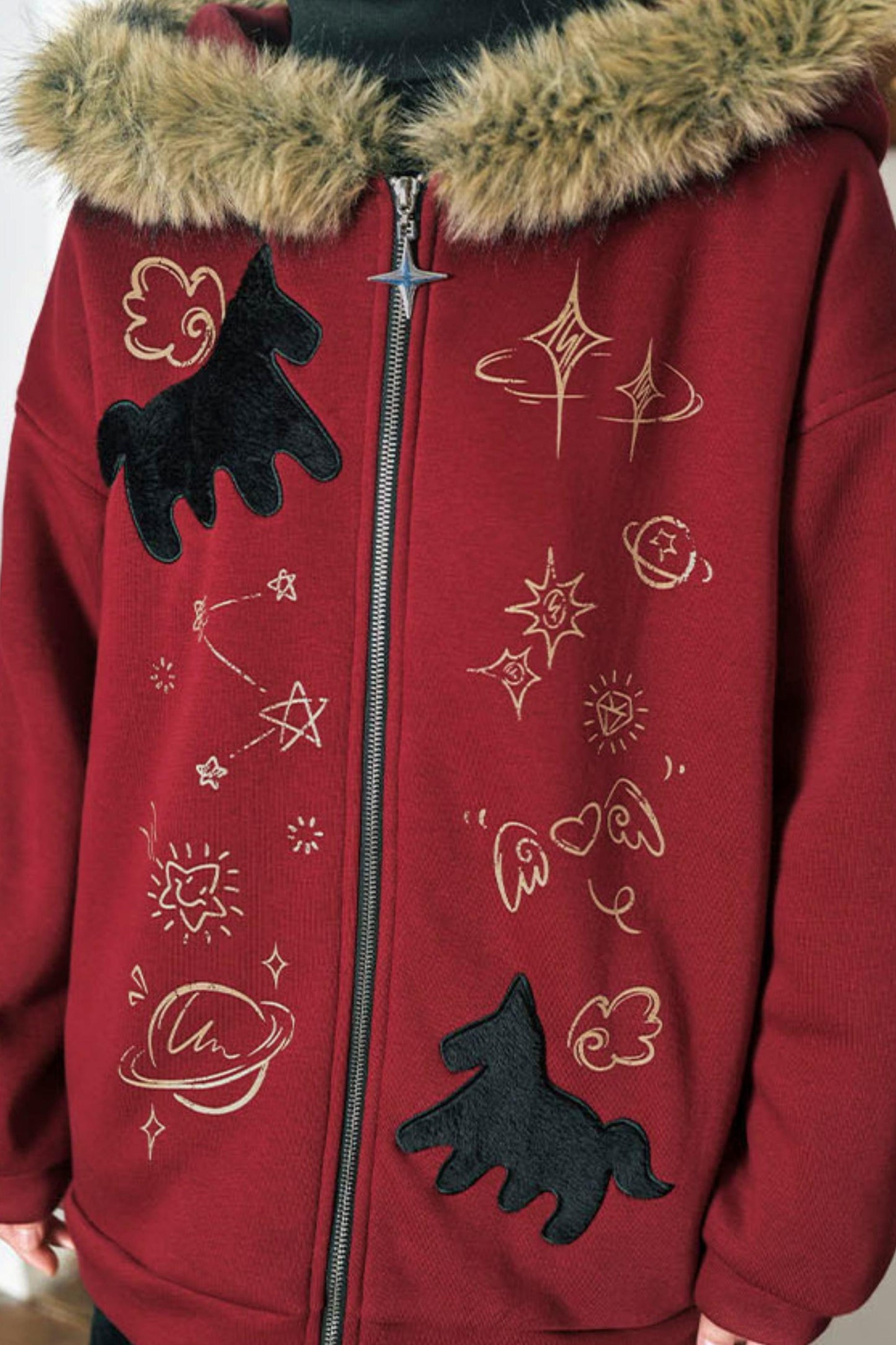 グラフィティファーカラーフーデッドフリースジャケット