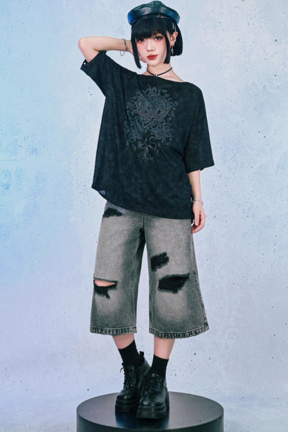 Ruins Street Distressed Denim Pants