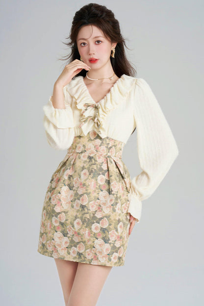 Ruffled Jacquard Floral Dress