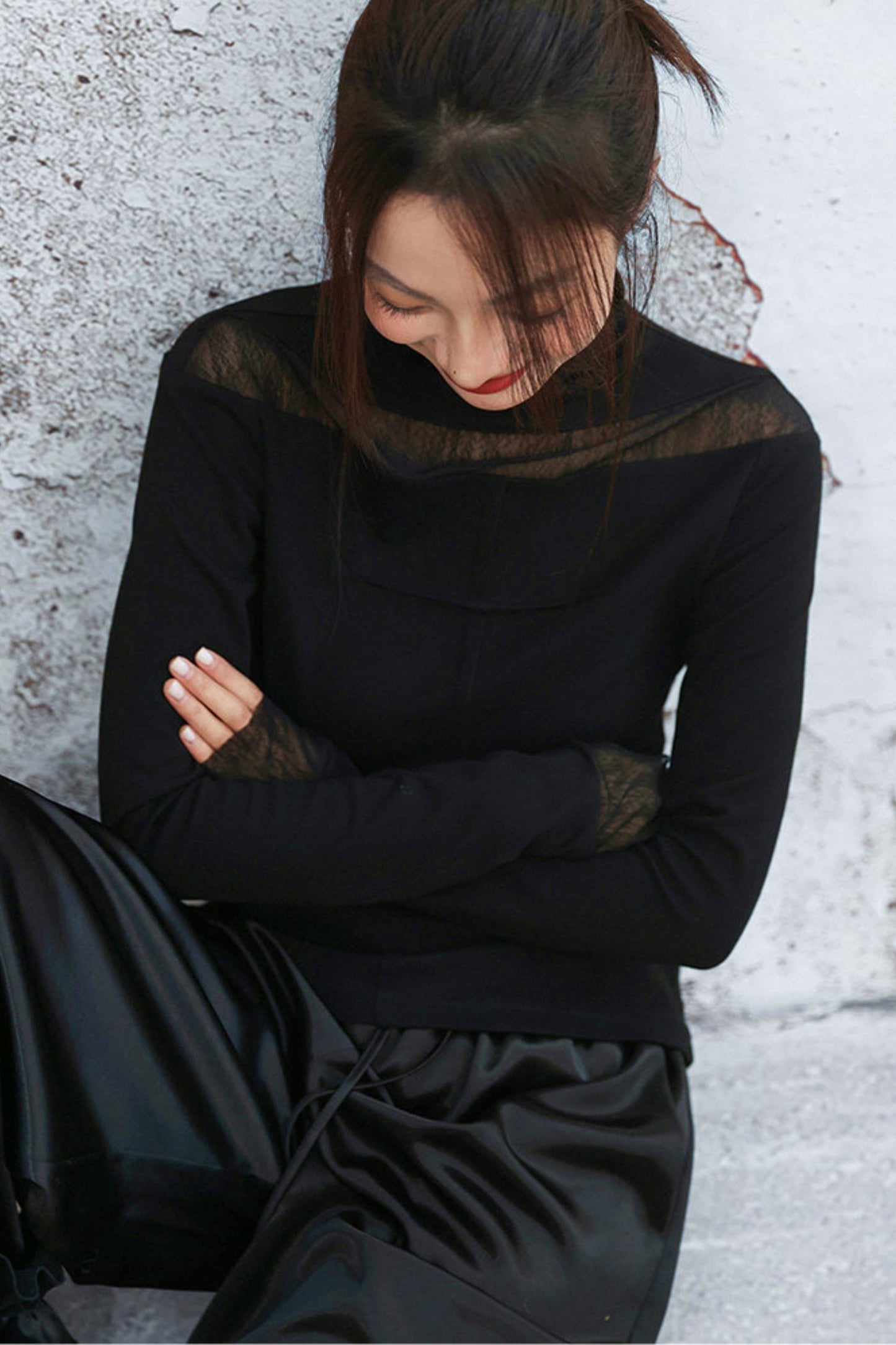 Black wool high neck top
