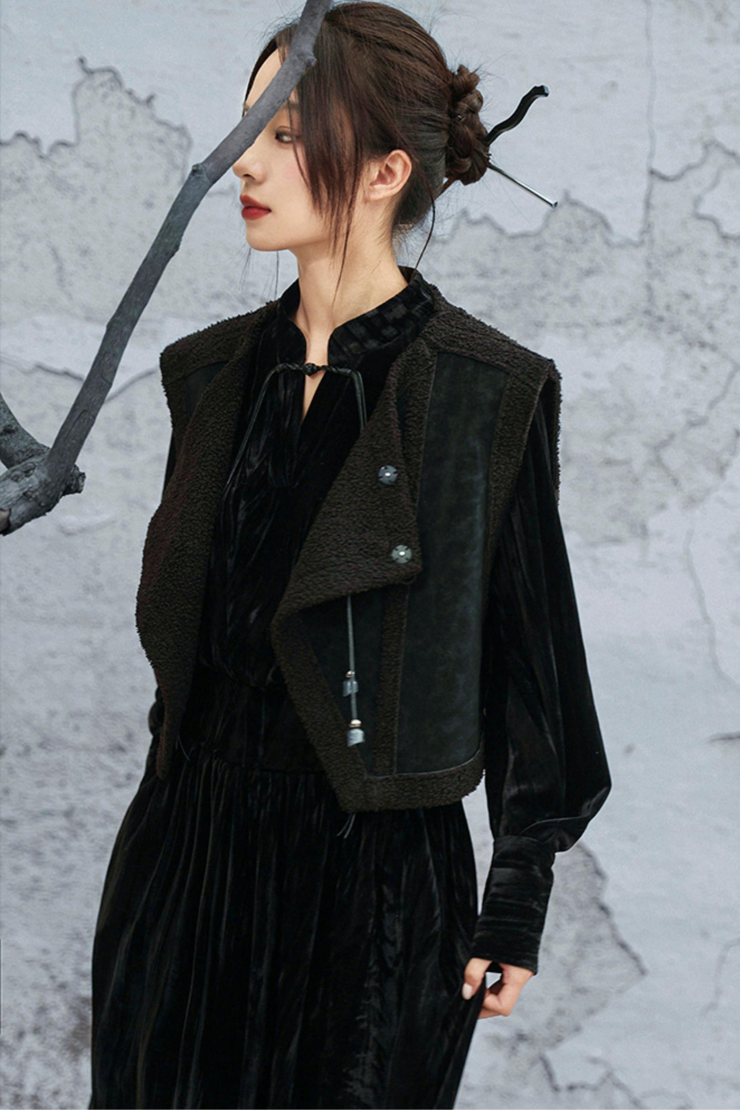 スタンドカラーべルベットドレス