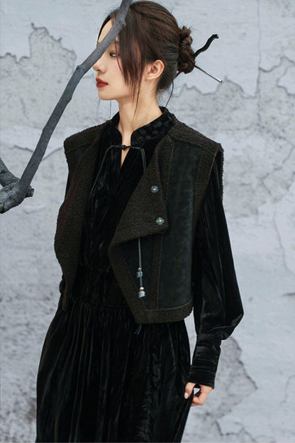 スタンドカラーべルベットドレス