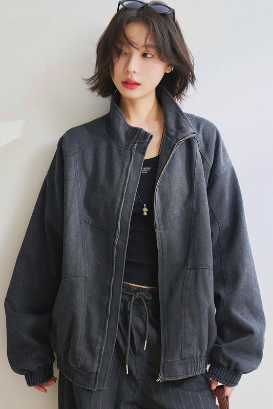 Relaxed fit denim stand up jacket