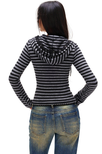 ボーダーフードスリムトップス