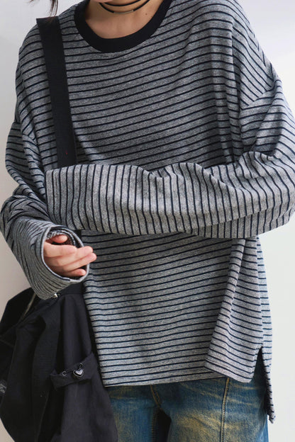 リラックスストライプクルーネックTシャツ