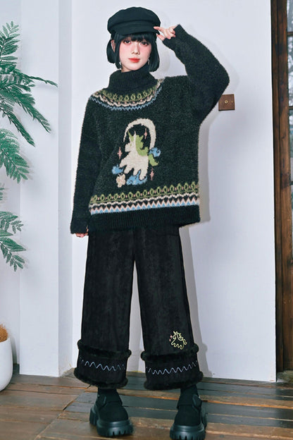 Faux Fur Jacquard Sweater