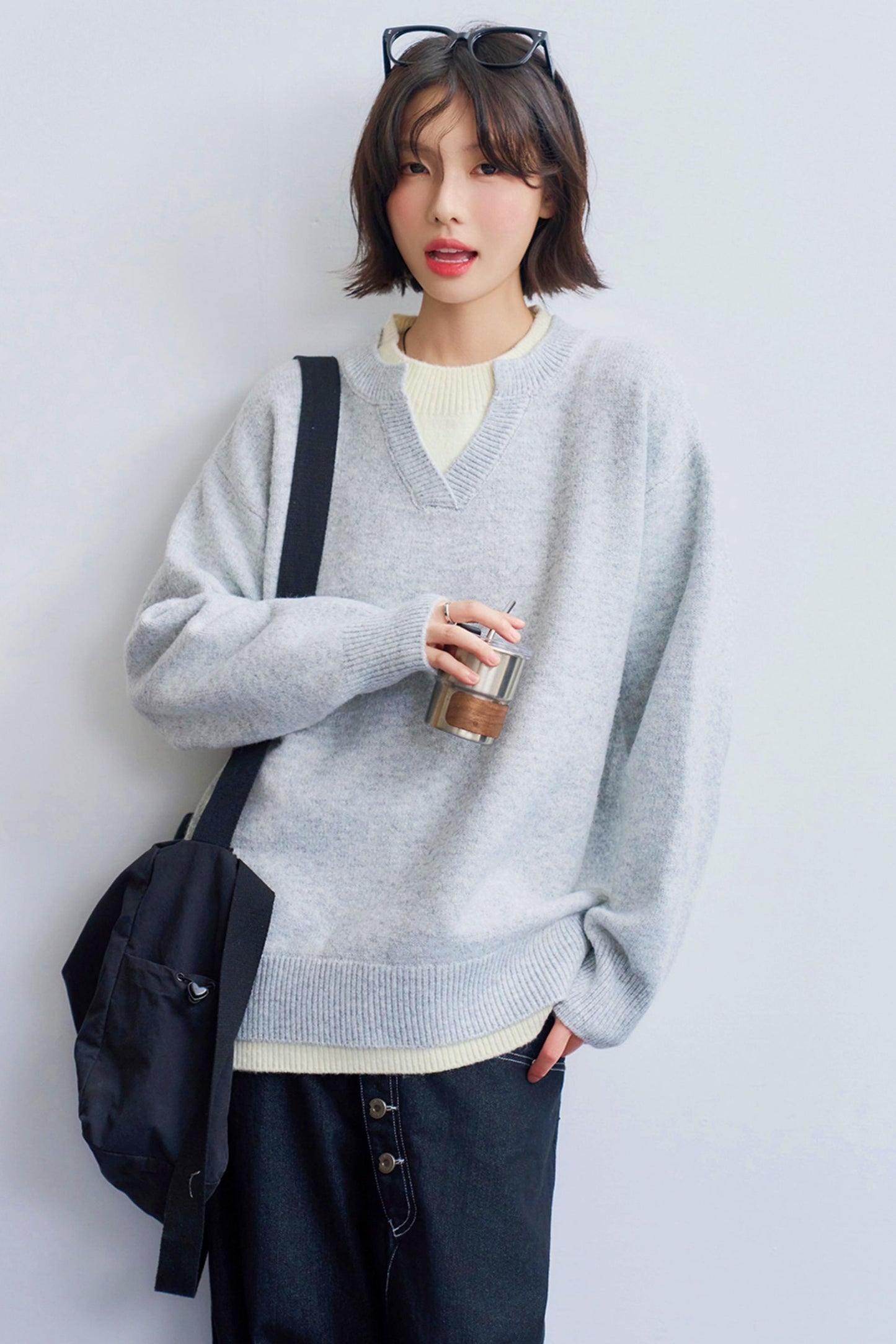 Color block knit sweatshirt
