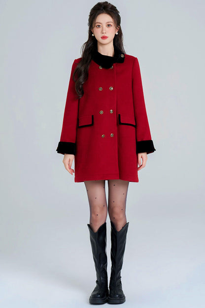 Red Retro Double-Breasted Coat
