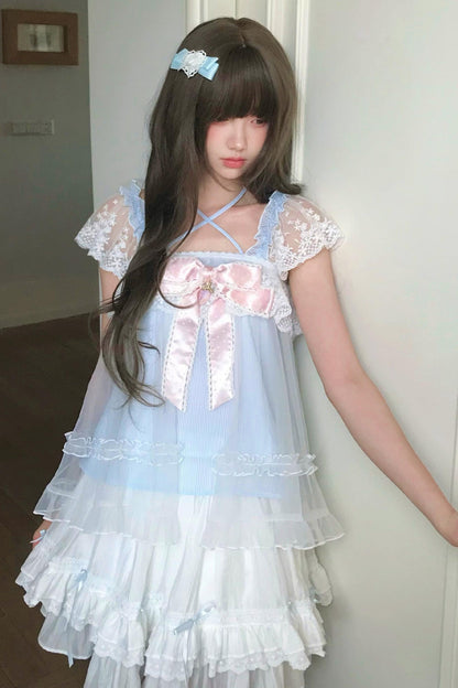 Babyblau-Spitzen-Trägertop + Rock