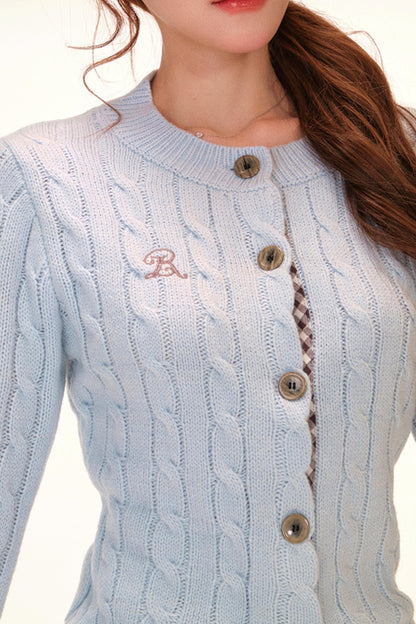 Plaid Wool Knit Cardigan + Skirt