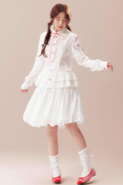 ガーデニアウィスパリングレースブラウス+ポルカドットスカート