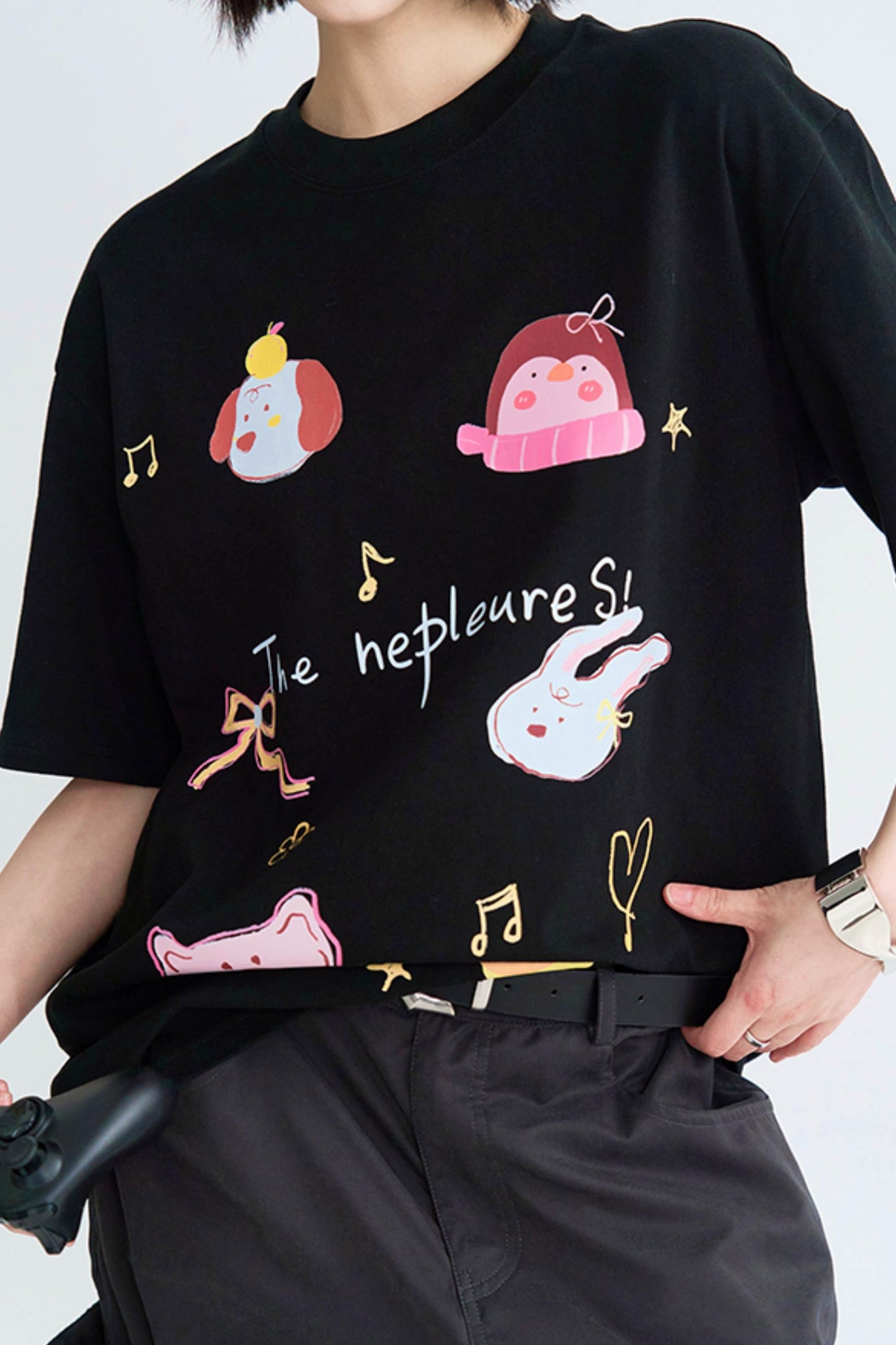 Casual Cartoon Illustrated Tee Shirt