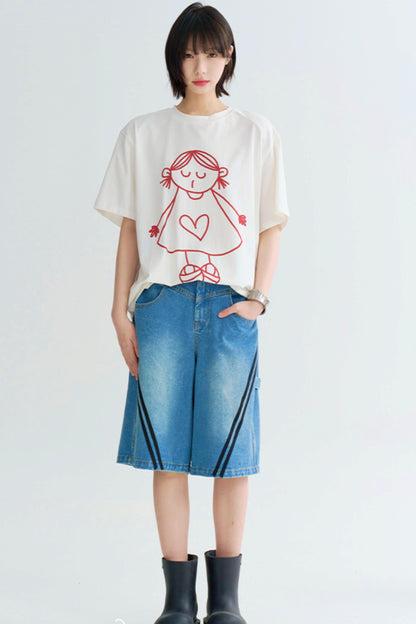 ストライプコントラストクロップドジーンズ