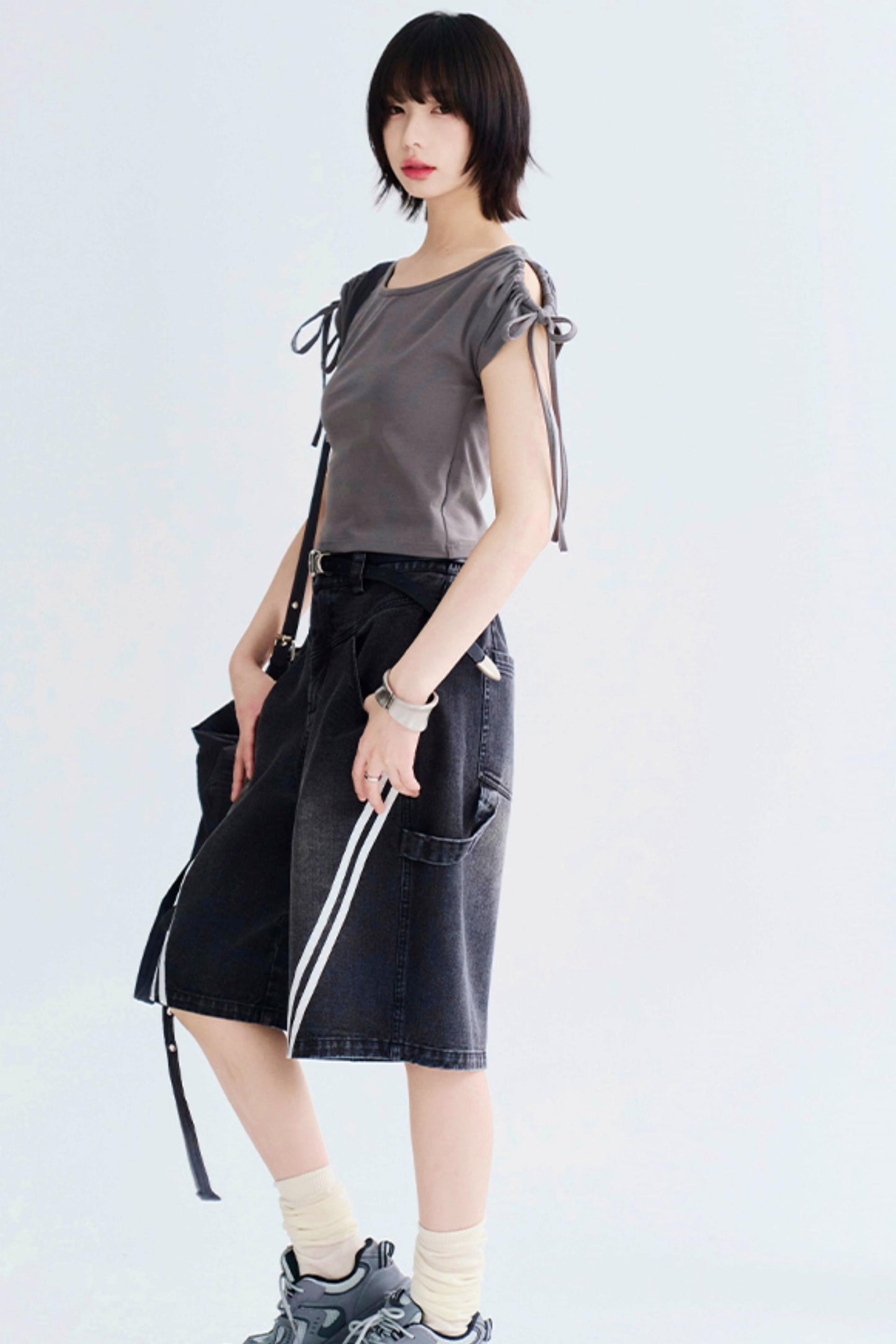 Shoulder Drawstring Cutout Tops