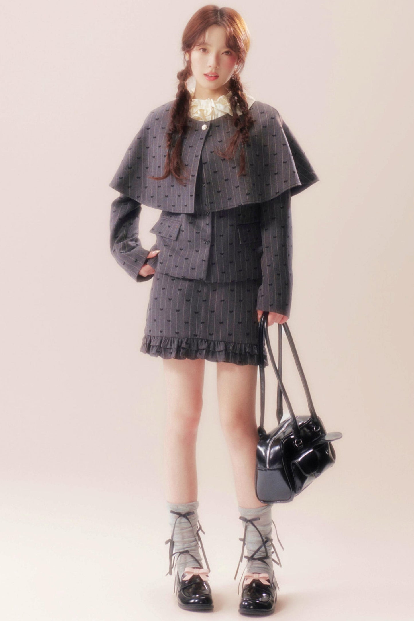 Evening glow coat + shawl + skirt + knit top