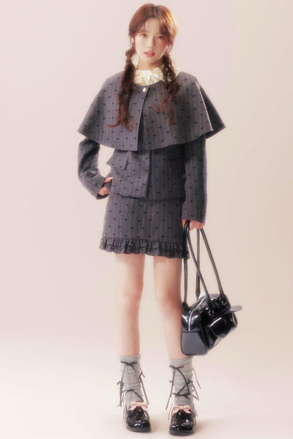 Evening glow coat + shawl + skirt + knit top