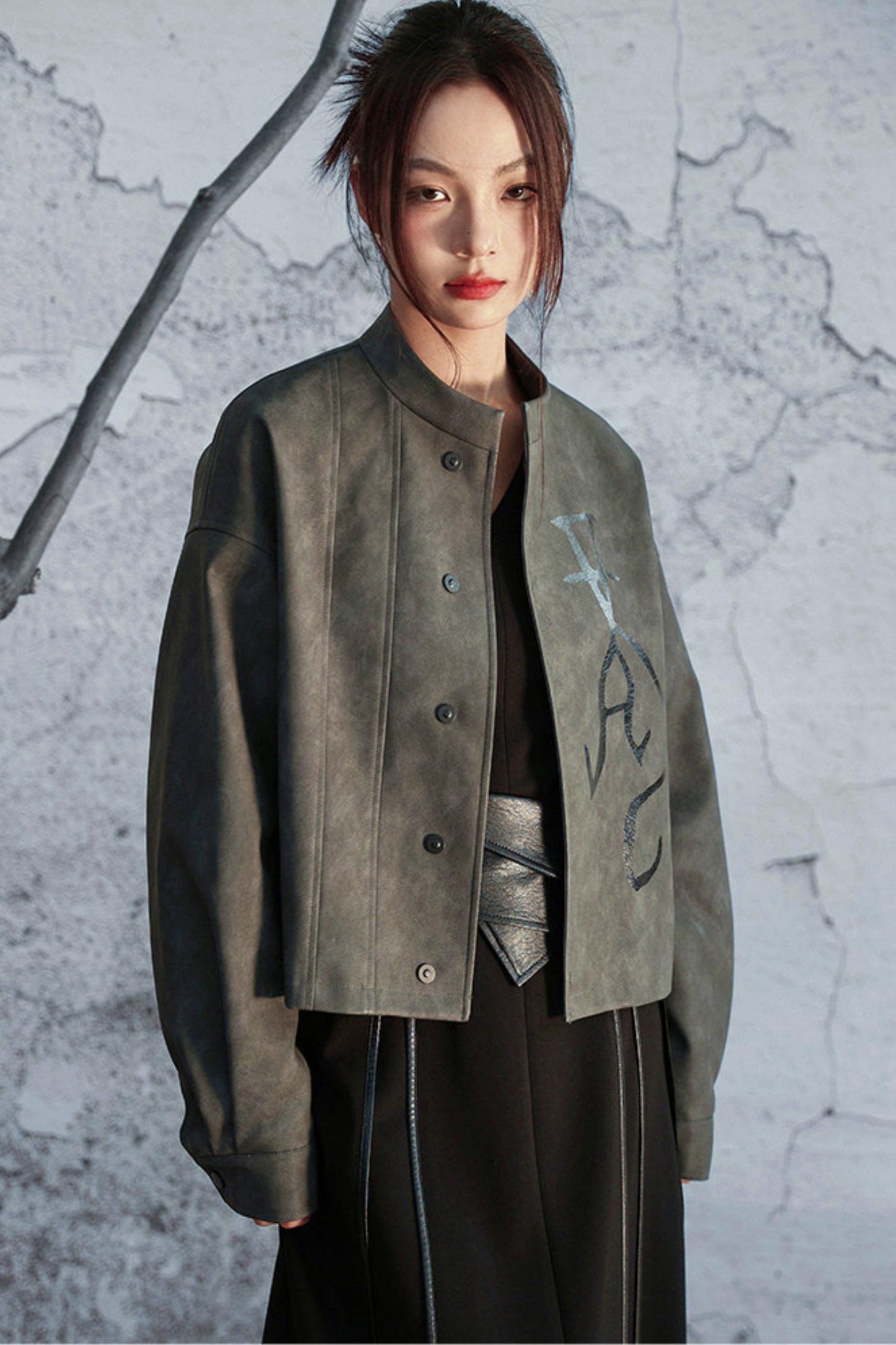 スタンドアップカラーレザージャケット