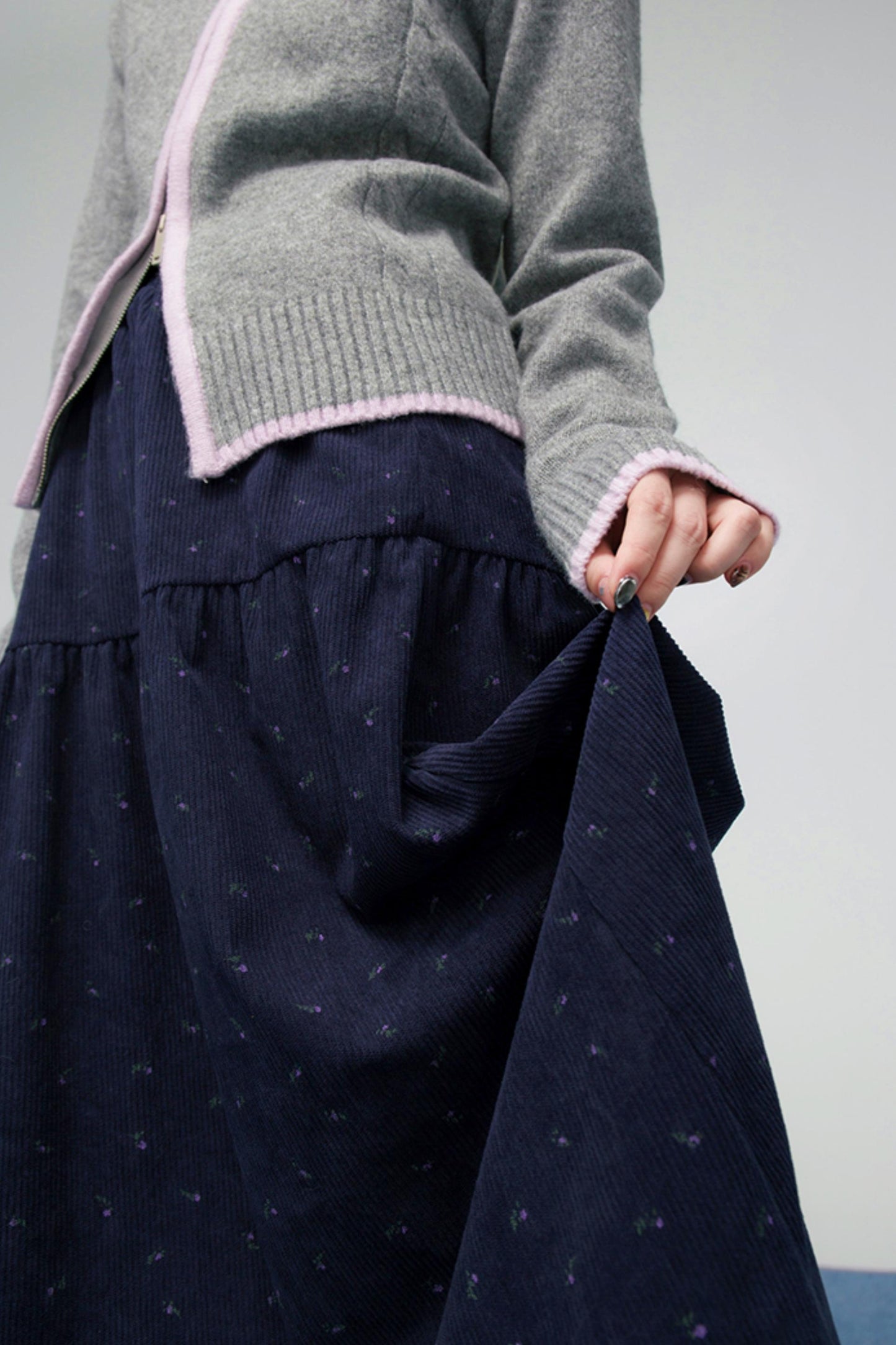 コーデュロイフローラルティアードスカート