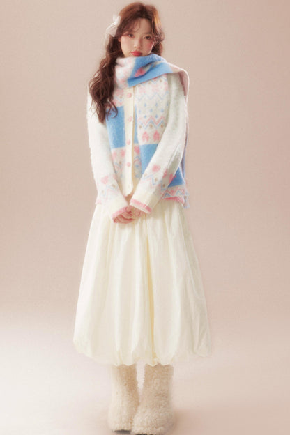 Sweet Fair Isle Sweater Cardigan + Scarf