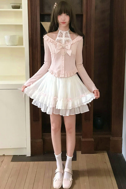 クロスネック量産型トップス+シフォンスカート
