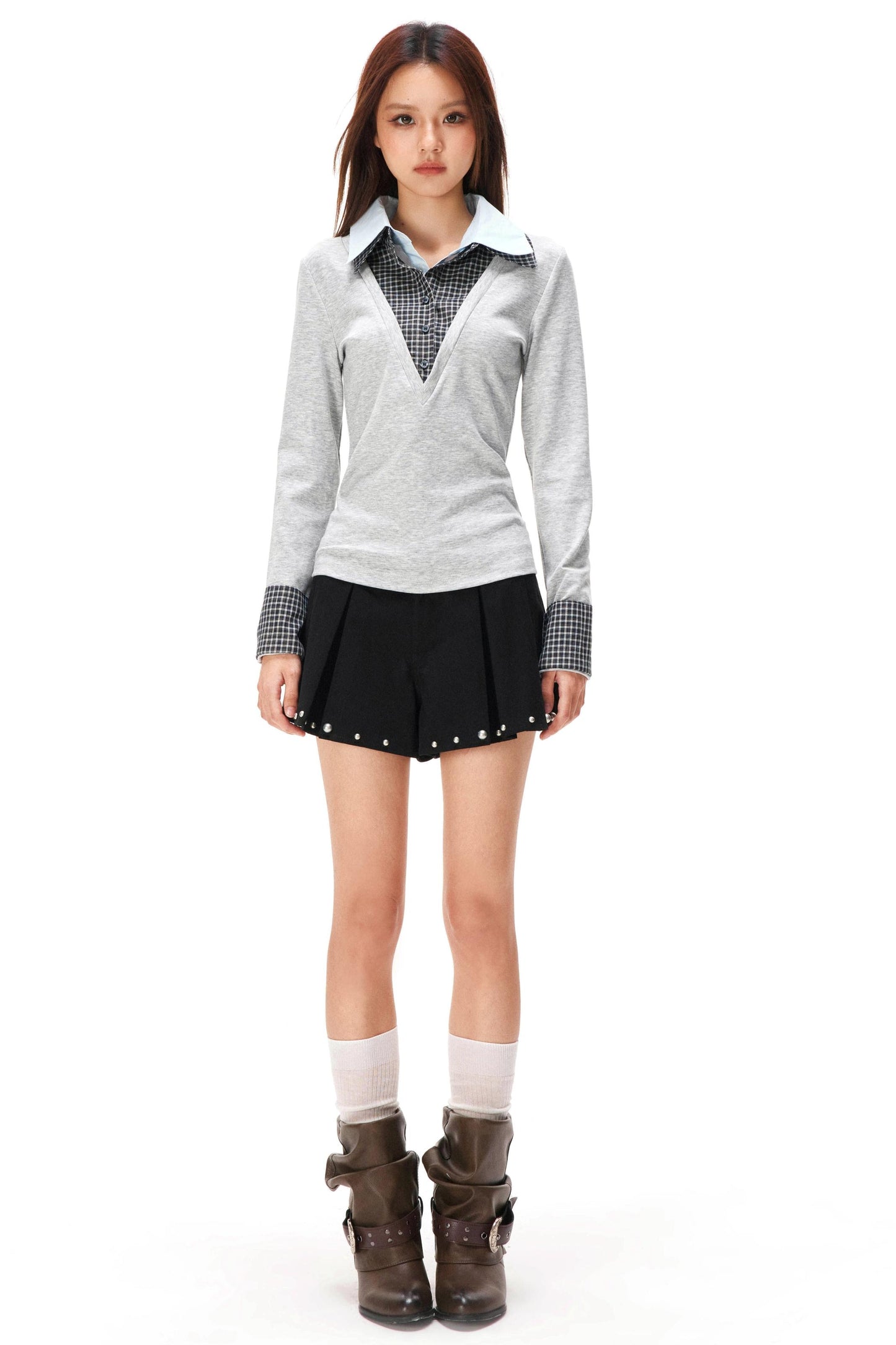 レトロニットパッチワークトップス