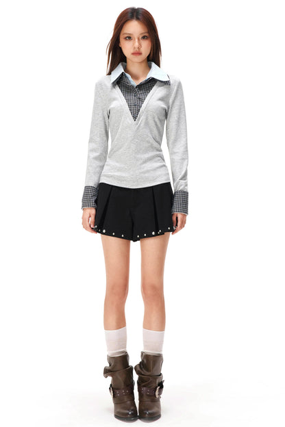 レトロニットパッチワークトップス