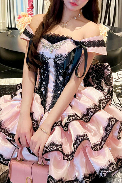 [Pre-order Item] Romantic Lace Mini Lolita Dress + Ribbon Train